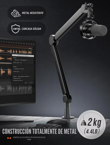 Vista 2 de FIFINE Soporte de brazo para micrófono, brazo de micrófono con abrazadera de escritorio, canales de cable, roscas de 3/8" a 5/8", soporte