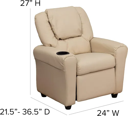 Vista 2 de EMMA + OLIVER Sillón reclinable infantil de vinilo beige con portavasos y reposacabezas