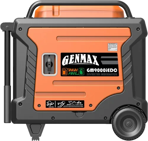 Vista 4 de GENMAX Generador portátil, motor portátil de combustible dual súper silencioso de 9000 W con capacidad paralela, arranque remoto/eléctrico, ideal