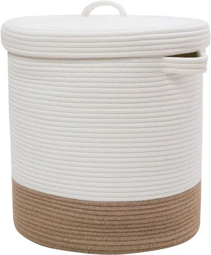 Vista 30 de Cesta de almacenamiento extra grande de 16" x 16" x 18" con tapa, cestas de almacenamiento de cuerda de algodón, canasta de lavandería, contenedor
