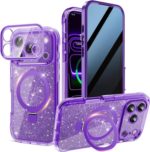 Vista 14 de Funda magnética de privacidad para iPhone 17 Pro Max [Cartulina Aurora con purpurina] [Soporte magnético invisible] protector de pantalla integrado