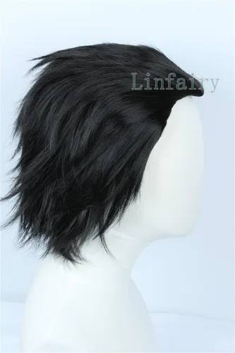 Vista 5 de Linfairy Peluca corta negra para cosplay, peluca de disfraz de Halloween para hombres Negro