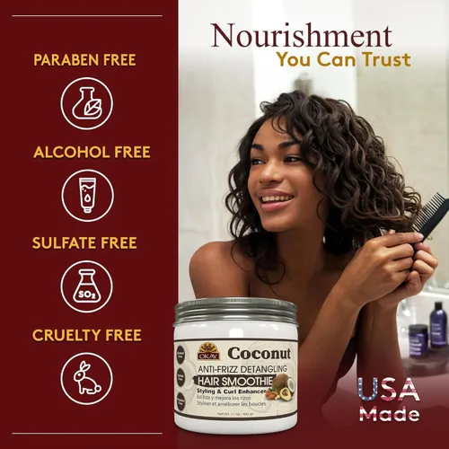 Vista 2 de Okay Batido desenredante de coco antiencrespamiento para el cabello, 17 onzas, blanco, 17 onzas