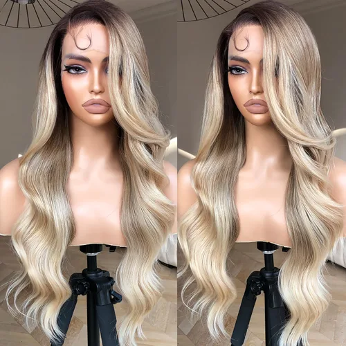 Vista 7 de BrownBomb Peluca Rubia de Encaje Frontal de Cabello Real Brillo Pre Tonificada Peluca Rubia, Peluca de Encaje Frontal 613 Pre Desplumada, Sin