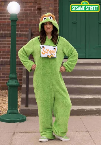 Vista 2 de Oscar the Grouch Costume Onesie for Adults