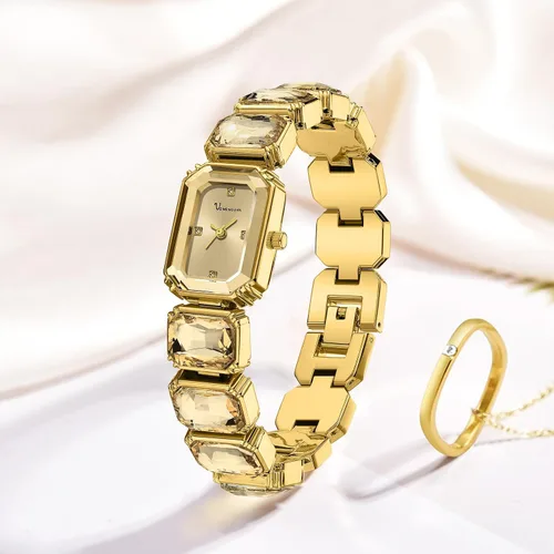 Vista 3 de Reloj de pulsera de cristal de lujo para mujer, elegante, rectangular, minimalista, con esfera de diamantes, impermeable, a la moda, delicado