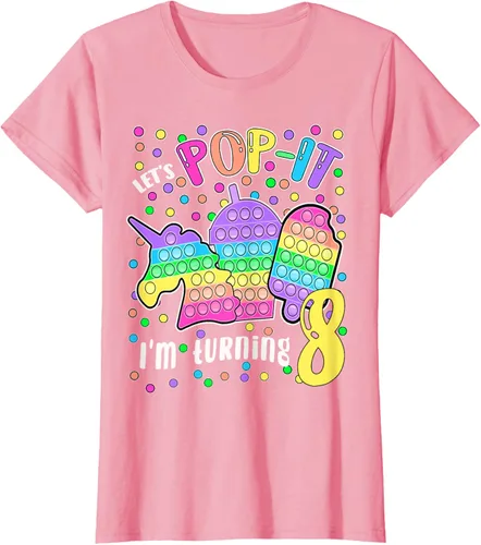 Vista 11 de Let's Pop-it I'm turning 8 Colorful 8th Birthday - Camiseta para niña, Negro
