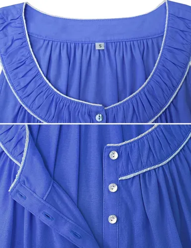 Vista 3 de IZZY + TOBY Camisones de algodón para mujer, sin mangas, con bolsillos, suaves, con nudos, camisón largo
