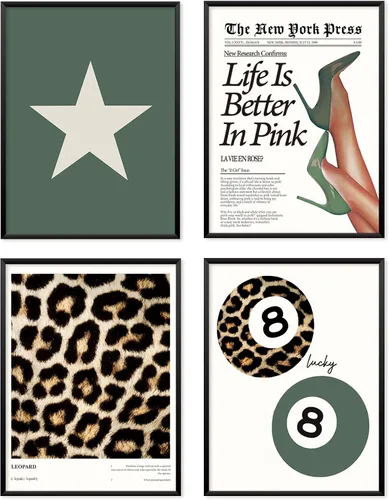 Vista 15 de Locomiss Pósteres de arte de pared de leopardo blanco y negro, decoración de habitación con estampado de leopardo, estampado retro de guepardo funky