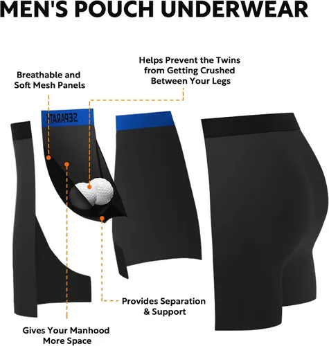 Vista 7 de Separatec Ropa interior para hombre con bolsa de bola, cómoda, fresca y fresca, de rayón de bambú, para hombre, estampado elegante, paquete de 3