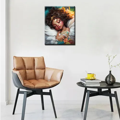 Vista 4 de Tucocoo Pintura de bebé durmiendo por número para adultos y niñas africanas, pintura por número para niños, estilo de moda, pintura moderna