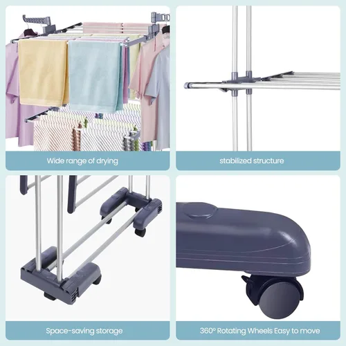 Vista 7 de Estante de secado de ropa resistente, estante de secado de ropa plegable de 4 niveles de 70 pulgadas de alto, estante de secado independiente