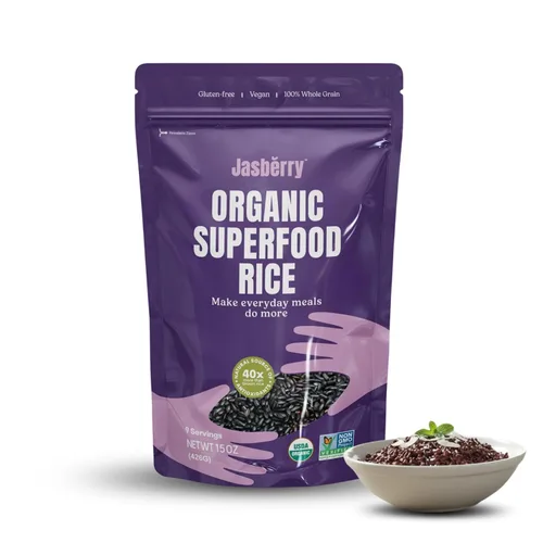 Vista 6 de Jasberry - Arroz orgánico superalimentario, arroz morado de grano entero suave y aromático, alto en antioxidantes, sin OMG, sin gluten, fácil