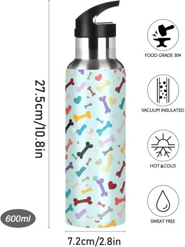 Vista 9 de Stainless Steel Vacuum Insulated Water Bottle 32 Oz, Leakproof Water Bottles for Gym Outdoor Travel School, Colorful Dog Bone Heart