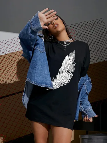 Vista 4 de WDIRARA Camiseta de manga corta con hombros caídos para mujer, cuello redondo