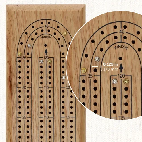 Vista 7 de WE Games Classic Cribbage Set - Tabla continua de 2 pistas de madera de roble maciza con clavijas de metal