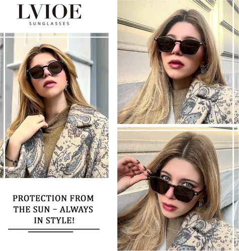 Vista 9 de LVIOE Gafas de sol polarizadas clásicas para mujer, gafas de sol redondas ligeras con protección UV para conducir LS2236