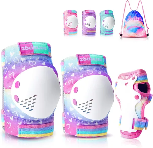 Vista 10 de Rodilleras para niños - ZOOBLISS Juego de rodilleras y coderas para bebés con protectores de muñeca para patinaje para niñas de 3 a 12 años,