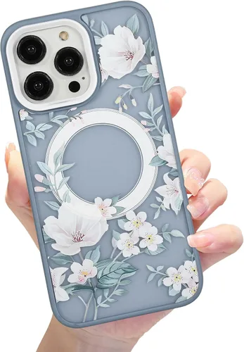 Vista 10 de Compatible con el teléfono 13 Pro - Funda magnética mate translúcida, de lujo, a prueba de golpes, magnética y con bonito patrón de flores, carcasa