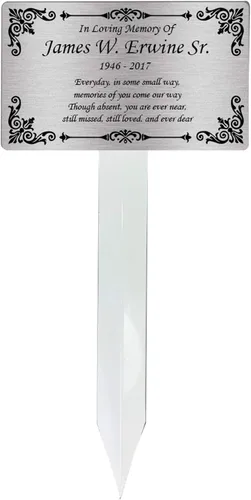 Vista 7 de Estaca de Placa Conmemorativa Personalizada, Marcador de Tumba, Placa de Recuerdo, Exterior, Interior, Placa Conmemorativa (Negro/Plateado)