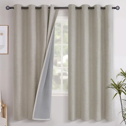 Vista 123 de YoungsTex - Cortinas opacas de lino para dormitorio, oscurecimiento de la habitación, cortinas con textura de lino, paneles con aislamiento térmico