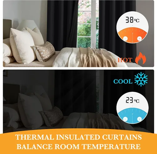 Vista 5 de RYB HOME Cortinas 100% opacas de 63 pulgadas de largo, cortinas de ventana de eficiencia energética y reducción de ruido para dormitorio, sala