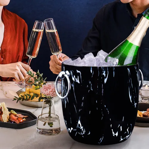Vista 6 de Cubo de hielo con tapa, cuchara, pinzas y colador, acero inoxidable aislado bien hecho, mantiene el hielo congelado durante más tiempo, ideal