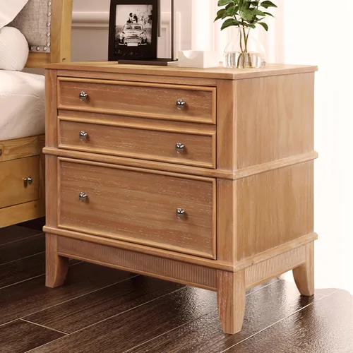 Vista 10 de Farmhouse Nightstand with 3 Drawers and Smooth Gliding Rails, Bedside Table Cabinet with Metal Handle, Minimalist Modern Small End Table for