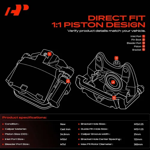 Vista 3 de A-Premium Conjunto de Pinza de Freno de Disco con Soporte Compatible con Modelos Seleccionados de Nissan - Rogue 2008-2013, Rogue Select 2014-2015
