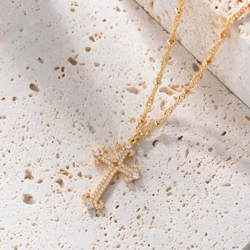 Vista 34 de Fettero - Collar con dije de cruz de fe, chapado en oro de 14 K, cadena fina, minimalista, simple, pequeña, para oración, regalo de joyería religiosa