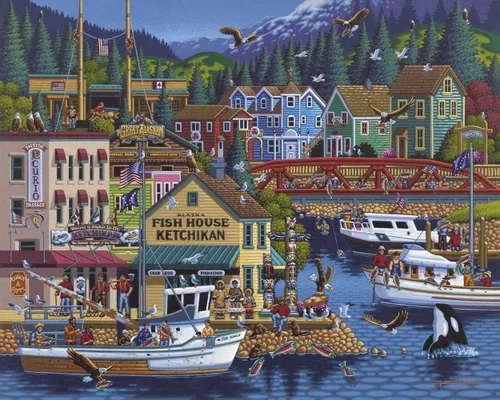 Vista 2 de Dowdle Jigsaw Puzzle, Ketchikan, 500 piezas