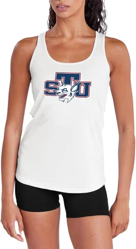 Vista 230 de Camiseta deportiva sin mangas oficial de NCAA Collegiate para mujer, con espalda cruzada, colección con logotipo primario