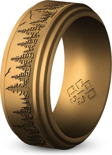 Vista 14 de Knot Theory Anillo de silicona para hombre, grabado de montaña, ondas, bosque, ancho de banda de 0.315 pulgadas, transpirable, ajuste cómodo