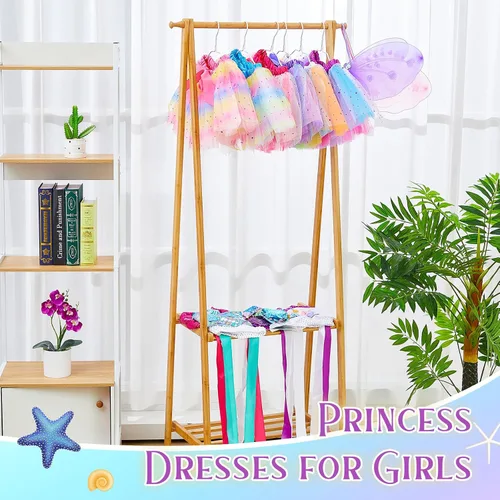Vista 5 de Panitay Juego de disfraz de princesa de 33 piezas para niñas de 3 a 6 años, unicornio, hada, princesa sirena con accesorios, ropa de juego