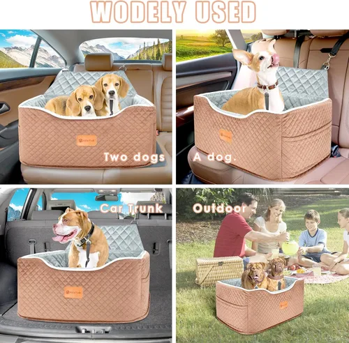 Vista 8 de AlfaTok Asiento de automóvil para perro, refuerzo de espuma viscoelástica para perros medianos de hasta 45 libras, cama de viaje elevada desmontable