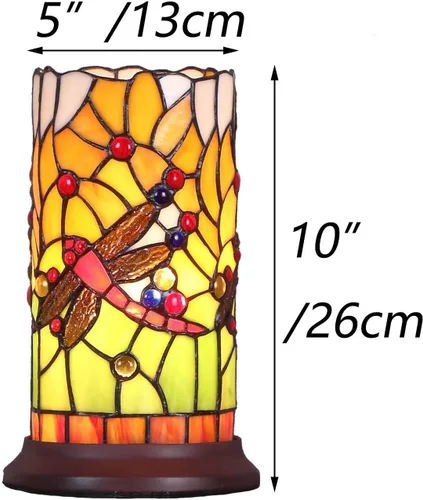 Vista 4 de Bieye L10650 Dragonfly Tiffany Style - Lámpara de mesa con pantalla cilíndrica, 10 pulgadas de alto