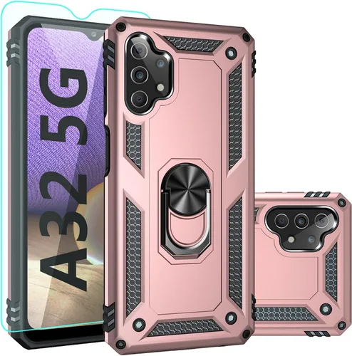 Vista 9 de Funda para Galaxy A32 5G, A32 5G, con protector de pantalla, [grado militar] 16 pies, cubierta probada contra caídas con soporte magnético para Negro