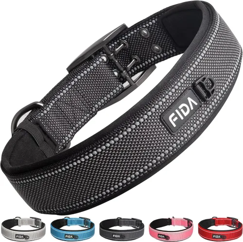 Vista 11 de Fida Collar para perro de alta resistencia, acolchado de neopreno suave ultra cómodo, collar de nailon reflectante ajustable para mascotas con Negro
