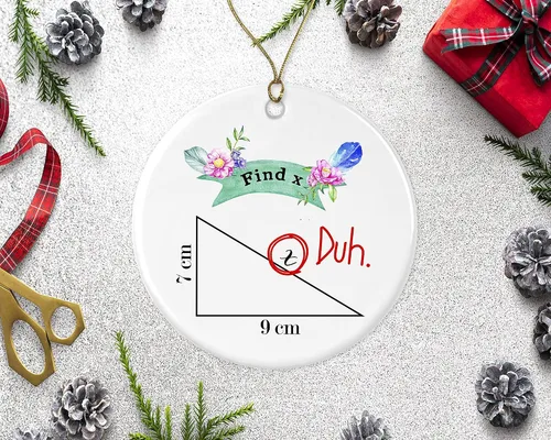 Vista 2 de Find X Funny Math Ornament Funny Math Ceramic Holiday Decoration Present Porcelain 3 Flat with Gold Ribbon Free Box Ambos lados, Blanco