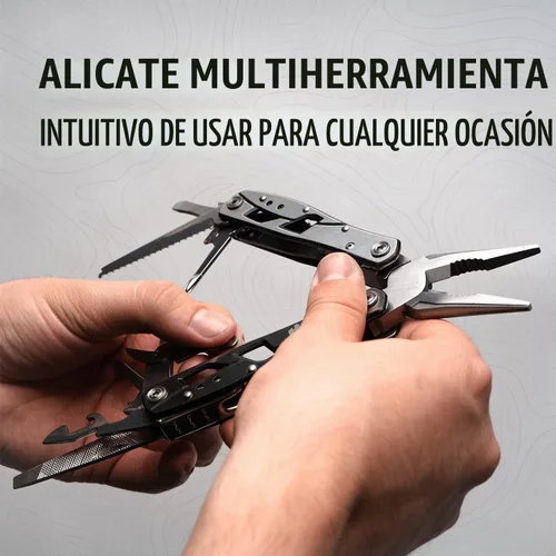 Vista 3 de Alicates multiherramienta – Herramienta de bolsillo de acero inoxidable 12 en 1 con funda duradera para camping, equipo de supervivencia, accesorios