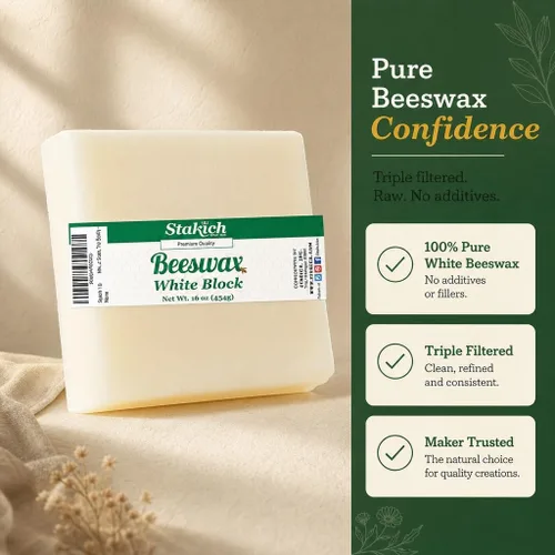 Vista 8 de Stakich Bloque de cera de abeja blanca, natural, grado cosmético, 1 libra