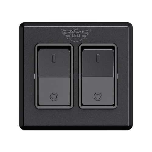 Vista 6 de Interruptor de doble SPST moderno con tapa, 12 voltios, para RV, remolque, caravana, con etiqueta adhesiva (negro)