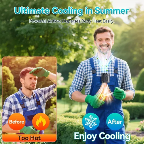 Vista 4 de Ventilador de cintura portátil de 10000 mAh, 5 velocidades y 15000 rpm, ventilador de camisa de flujo de aire fuerte, ventilador de cinturón