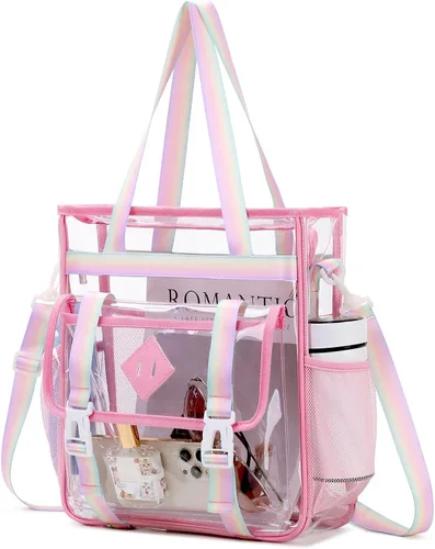 Vista 10 de MUSEVOS Bolsa Tote Transparente Aprobada para Estadios 12x6x12 pulgadas, Bolsa Tote Transparente de PVC Reforzada de Servicio Pesado Resistente al