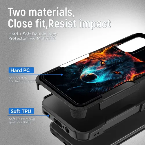 Vista 2 de Funda para Galaxy A14 5G, resistente de doble capa híbrida de policarbonato duro, goma suave, a prueba de golpes, funda protectora resistente
