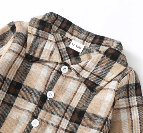 Vista 5 de KIMI BEAR Toddler Baby Boy Clothes Long Sleeve Hoodie Outfits Plaid Flannel Shirt Top Sweatpants Fall Winter Clothing