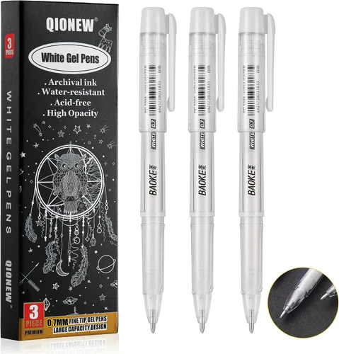 Vista 12 de Qionew Bolígrafos de gel blancos, 1mm, 0.7mm de punta fina con tinta opacas blancas archivables para dibujo en papel negro, resaltado artístico