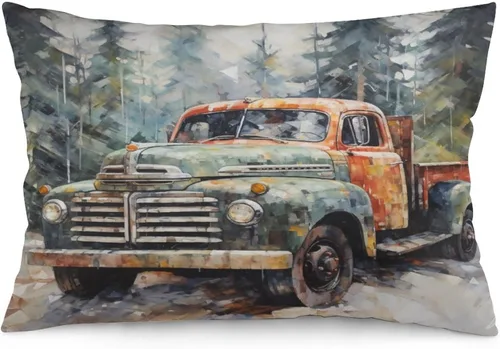 Vista 17 de Protector de almohada de árboles de pino de Navidad rojo y verde de 12 x 20 pulgadas, funda de cojín de vacaciones de invierno, funda de almohada