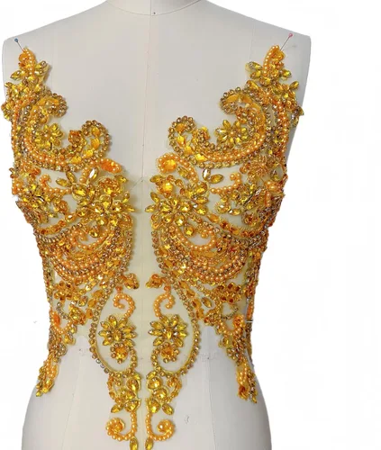 Vista 17 de Apliques de encaje hechos a mano con diamantes de imitación para coser en cuentas de vidrio, accesorios para ropa de vestir (color AB)