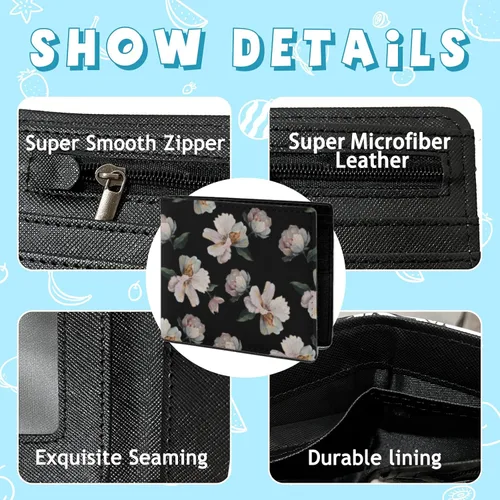 Vista 5 de Bonita cartera de cuero para mujer y niña, doble pliegue, tarjeta de crédito, billetera cero, adecuada para carteras de hombres y mujeres, Cartera